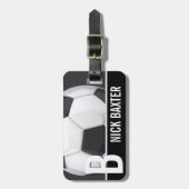 サッカーボールのパーソナライズなモノグラムのカスタムなラベル ラゲッジタグ (正面縦)