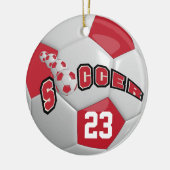 サッカーボールのパーソナライズ |濃い赤 セラミックオーナメント (左)
