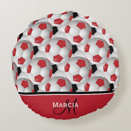 サッカーボールのモノクローム模様（モノクロ） ラウンドクッション (裏面)