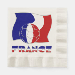 サッカーボールの付いたフランスの国旗 縁ありランチョンナプキン