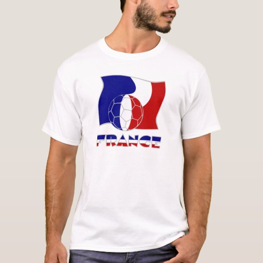 サッカーボールの付いたフランスの国旗 Tシャツ (正面)