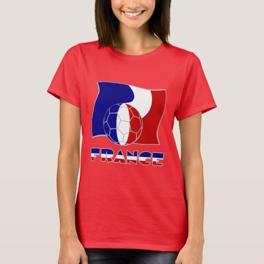 サッカーボールの付いたフランスの国旗 Tシャツ (正面)