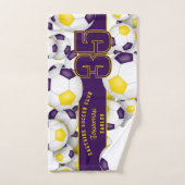 サッカーボールの多くのチームアスリート名パープル金ゴールド ハンドタオル (ハンドタオル)