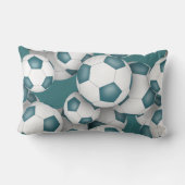 サッカーボールの多くのチームカラースポーツギフトティール（緑がかった色） ランバークッション (裏面)