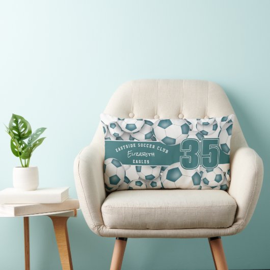 サッカーボールの多くのチームカラースポーツギフトティール（緑がかった色） ランバークッション (椅子)