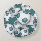 サッカーボールの多くのティール(緑がかった色)スポーツチームカラー ラウンドクッション (裏面)