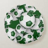 サッカーボールの多くの女の子スポーツルームの色緑 ラウンドクッション (裏面)