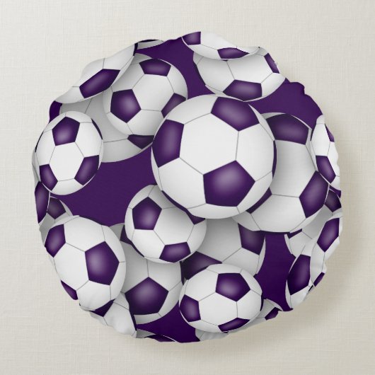 サッカーボールの多くの紫色のスポーツルームの装飾 ラウンドクッション (裏面)