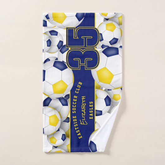 サッカーボールの多くの青い金ゴールドチームは贈り物を彩る ハンドタオル (ハンドタオル)