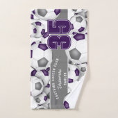 サッカーボールの多く紫色のグレーチームアスリート名 ハンドタオル (ハンドタオル)