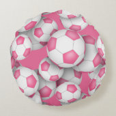 サッカーボールの女の子ピンクのスポーツルームの装飾がたくさんある ラウンドクッション (裏面)