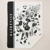 サッカーボールの星の女の子の名前ジャージー番号 シェルパブランケット (正面)