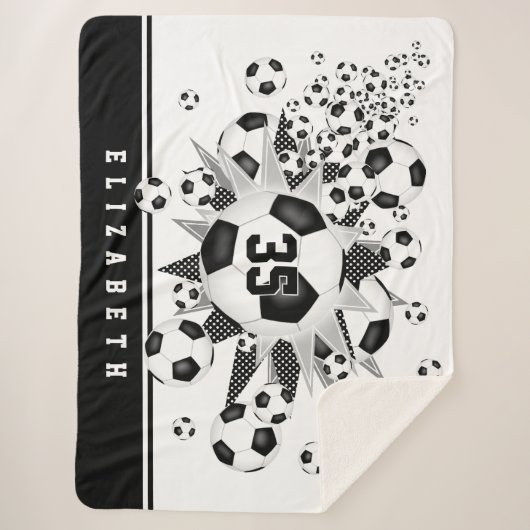 サッカーボールの星の女の子の名前ジャージー番号 シェルパブランケット (正面)