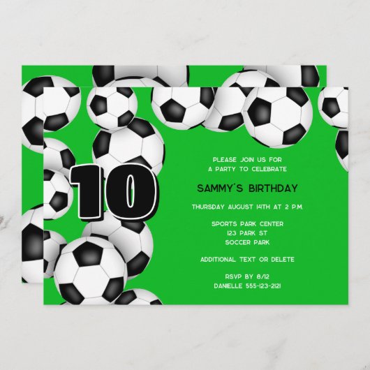 サッカーボールの束子供の誕生日パーティー 招待状 (正面/裏面)