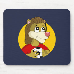 サッカーボールの漫画のマウスパッドを保持しているライオン マウスパッド