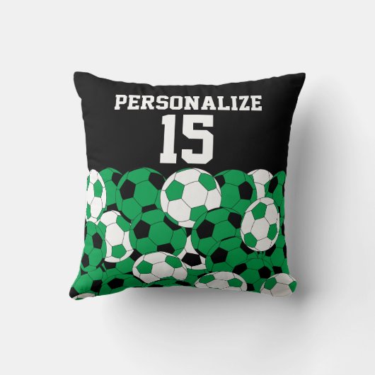 サッカーボールの緑のコラージュ | DIY名と番号 クッション (裏面)