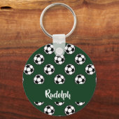 サッカーボールの緑のパターン キーホルダー (正面)