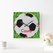 サッカーボールの草の名前の柱時計 スクエア壁時計 (ホーム)