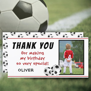 サッカーボールの誕生日感謝写真カード サンキューカード