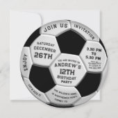サッカーボールの誕生日招待状のミニマルなテキスト セーブザデート (正面)