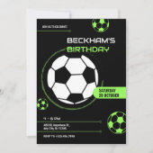 サッカーボールの誕生日(緑と黒) 招待状 (正面)