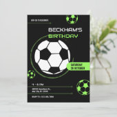 サッカーボールの誕生日(緑と黒) 招待状 (スタンド正面)