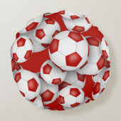 サッカーボールの赤いスポーツチームの色がたくさん ラウンドクッション (裏面)