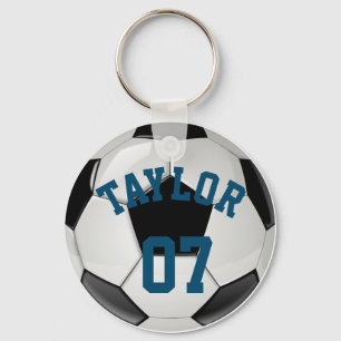 サッカーボールの選手の名前と番号のパーソナライズ キーホルダー