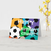 サッカーボールの集まりアーピー、誕生日、チャンプ! カード (黄色い花)