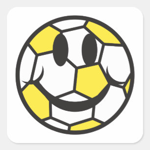サッカーボールの黄色スマイリーフェイス スクエアシール