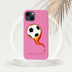 サッカーボールをバラピンクに燃やすパーソナライズされた iPhone 13ケース