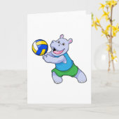 サッカーボールを抱えたカバのビーチバレー選手 カード (黄色い花)