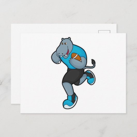 サッカーボールを抱えたヒポポタマス ポストカード (正面/裏面)
