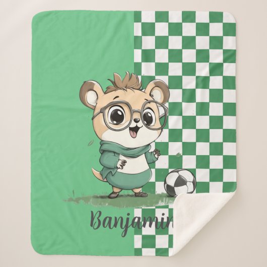 サッカーボールを持ったかわいいクマ シェルパブランケット (正面)