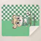 サッカーボールを持ったかわいいクマ シェルパブランケット (正面(横))
