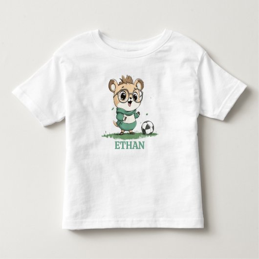 サッカーボールを持ったかわいいクマ トドラーTシャツ (正面)