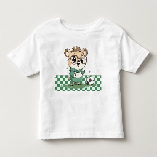 サッカーボールを持ったかわいいクマ トドラーTシャツ (正面)