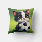 サッカーボールを持ったかわいい漫画ネコ クッション (裏面)