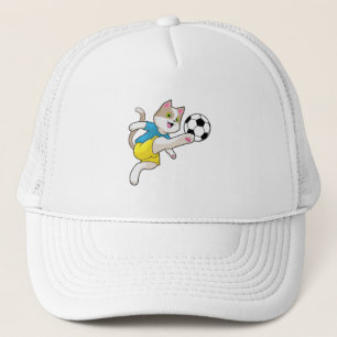 サッカーボールを持ったサッカー選手としての猫 キャップ