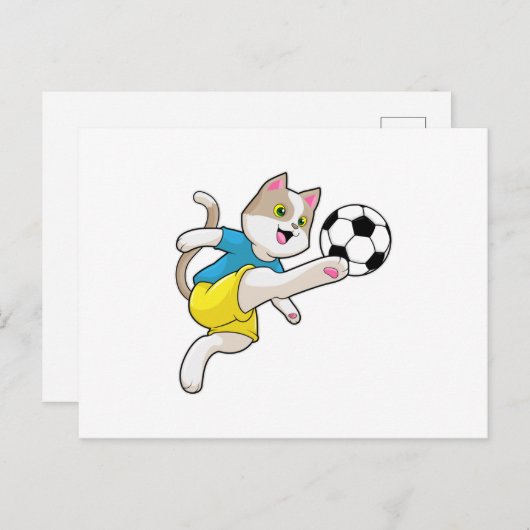 サッカーボールを持ったサッカー選手としての猫 ポストカード (正面/裏面)