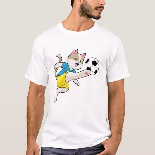 サッカーボールを持ったサッカー選手としての猫 Tシャツ (正面)