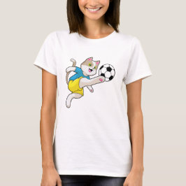 サッカーボールを持ったサッカー選手としての猫 Tシャツ