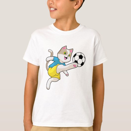 サッカーボールを持ったサッカー選手としての猫 Tシャツ (正面)