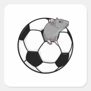 サッカーボールを持ったネズミ スクエアシール
