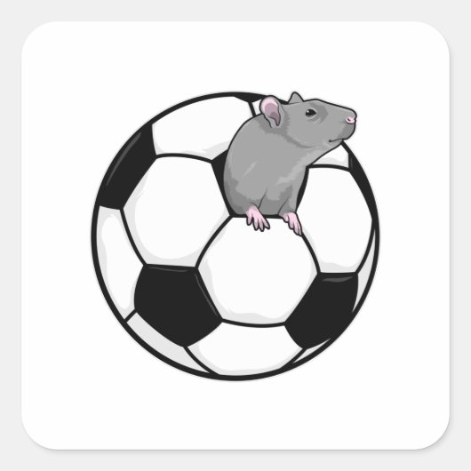 サッカーボールを持ったネズミ スクエアシール (正面)