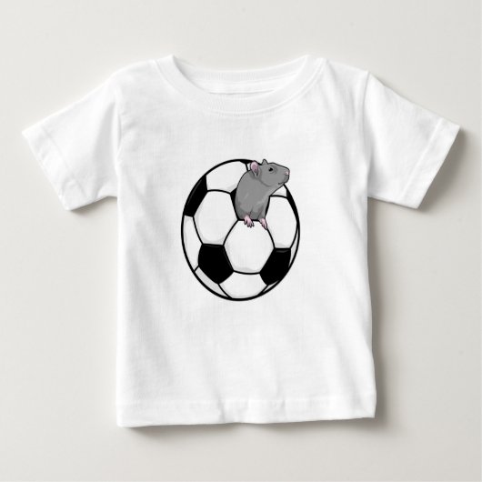 サッカーボールを持ったネズミ ベビーTシャツ (正面)