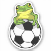 サッカーボールを持つカエル シール (正面)