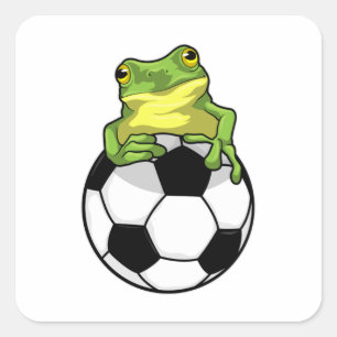 サッカーボールを持つカエル スクエアシール