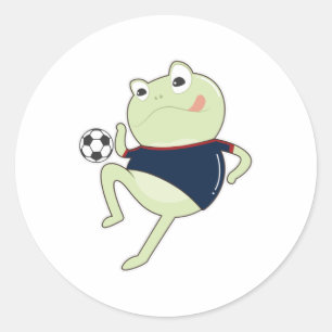 サッカーボールを持つサッカー選手としてのカエル ラウンドシール