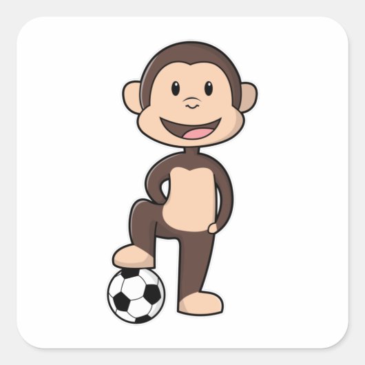 サッカーボールを持つサッカー選手としてのサル スクエアシール (正面)